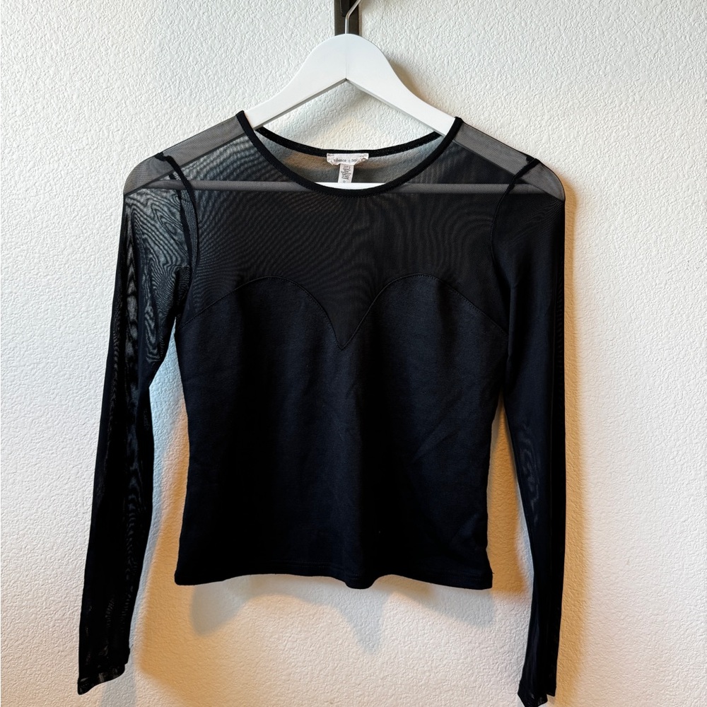Elegant Black Mesh Long Sleeve Top